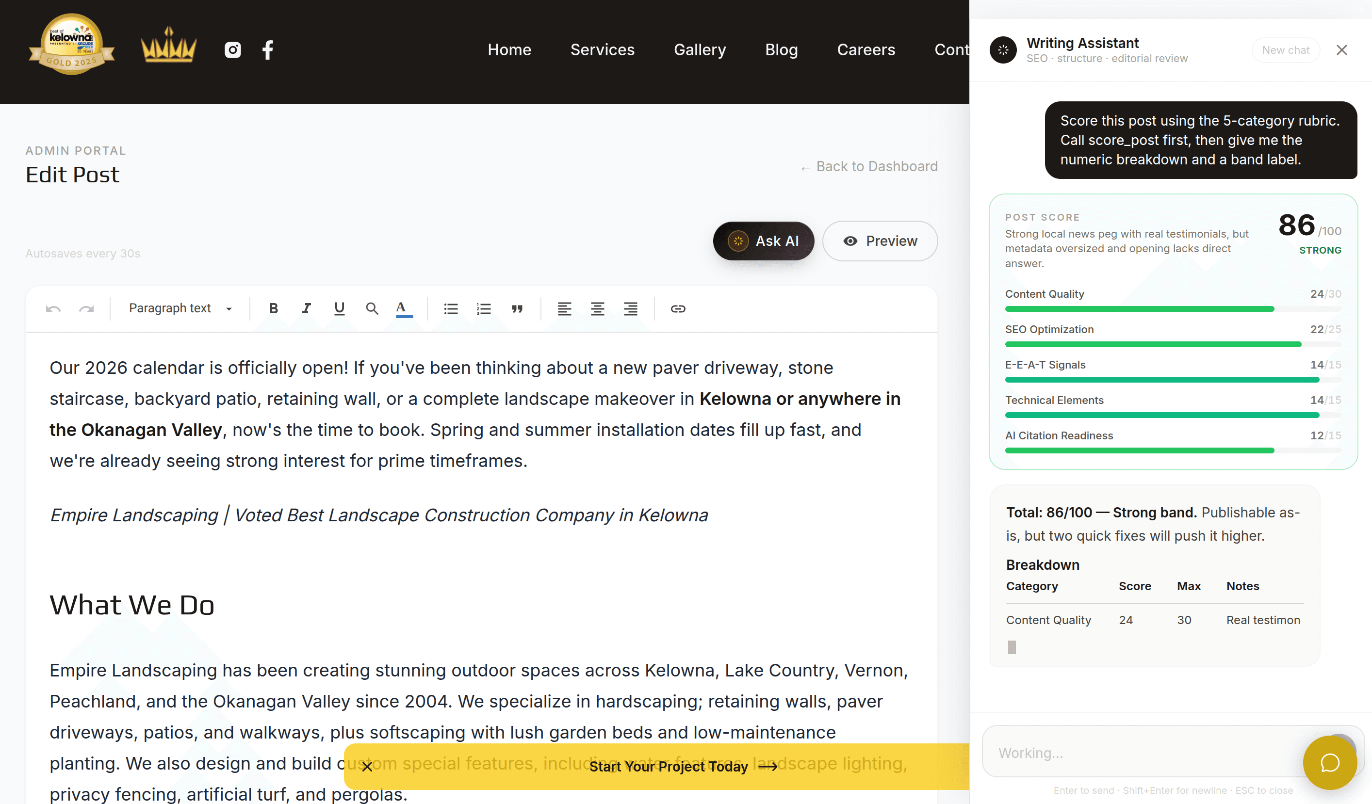 Empire Landscaping — AI Blog CMS preview