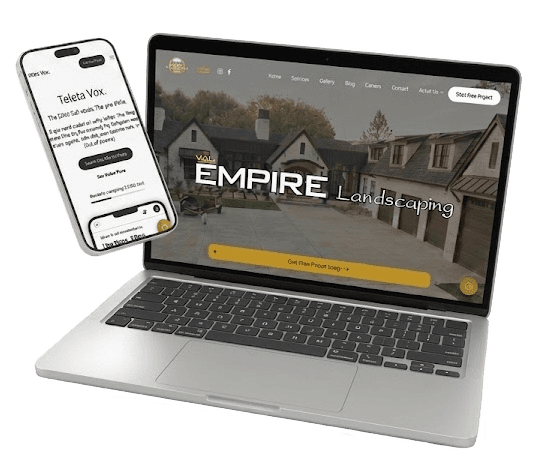 Laptop and phone showing Empire Landscaping website